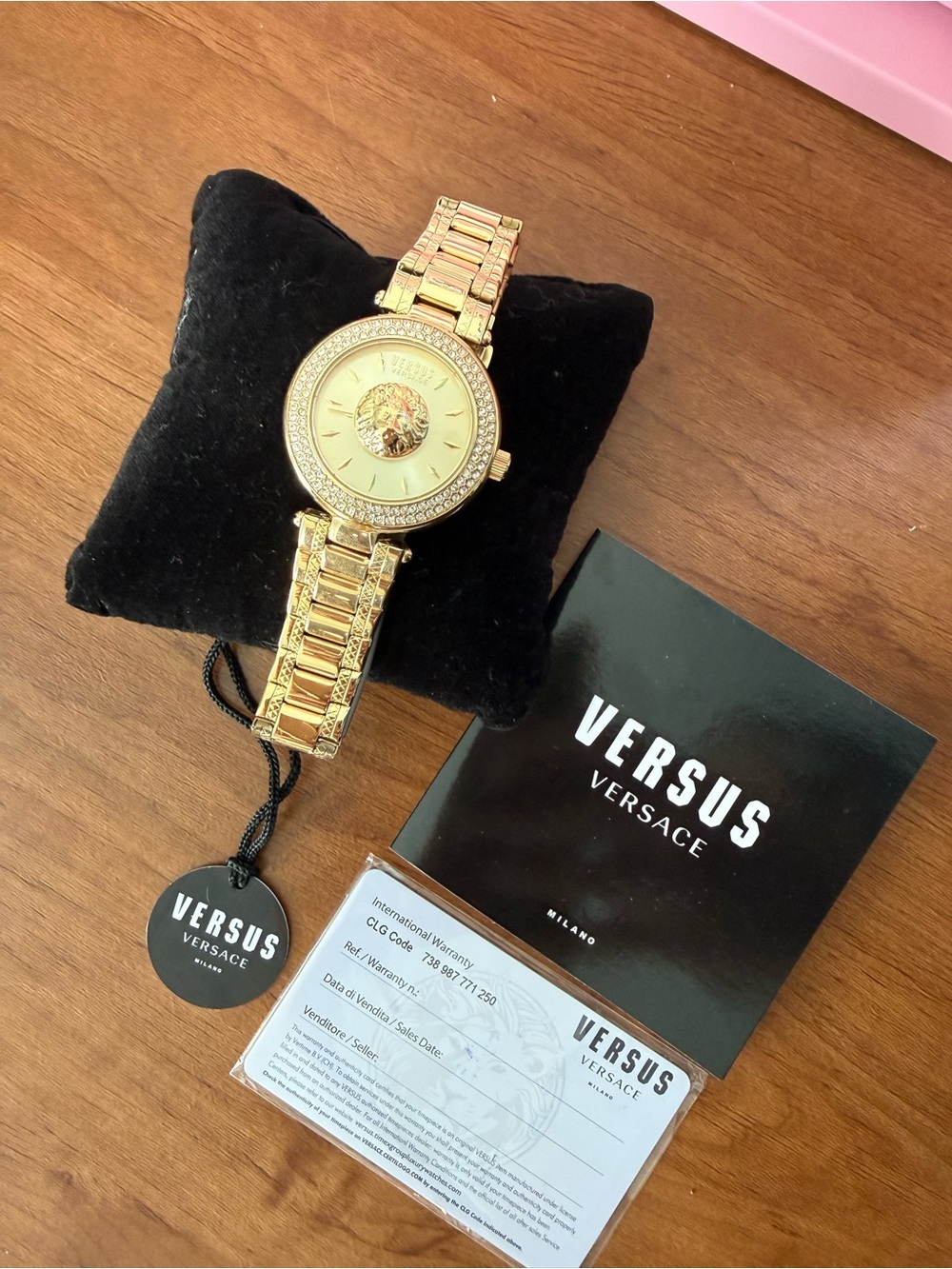 Versus Versace Gold Tone Bracelet Watch with Lion Motif